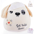 Leyoha Get Well Soon Dog Plush - Dog Stuffed Animals Apricot Plushie Toys With Injury Bandage, Kids' Pillow Cushion, Gifts For P