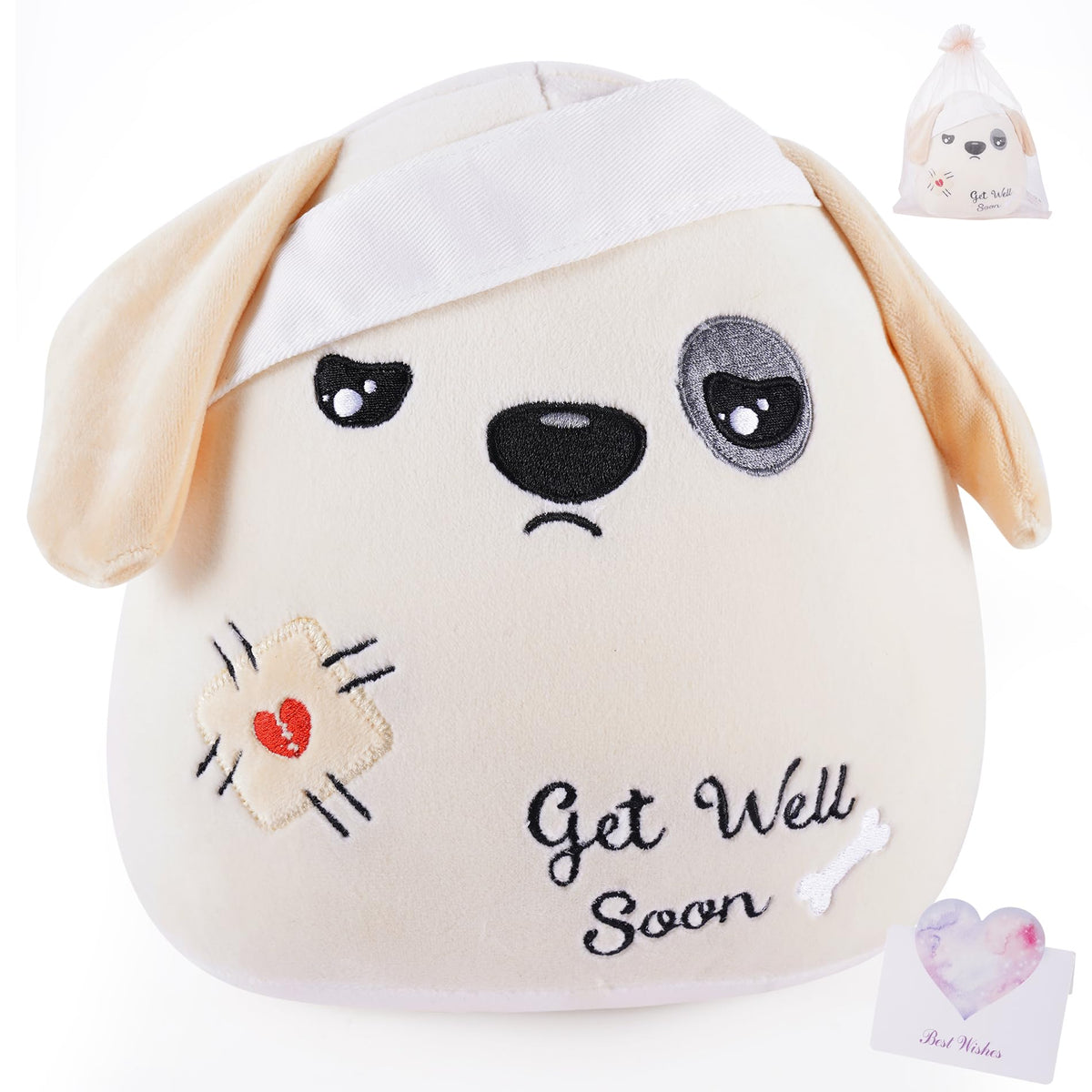 Leyoha Get Well Soon Dog Plush - Dog Stuffed Animals Apricot Plushie Toys With Injury Bandage, Kids' Pillow Cushion, Gifts For P