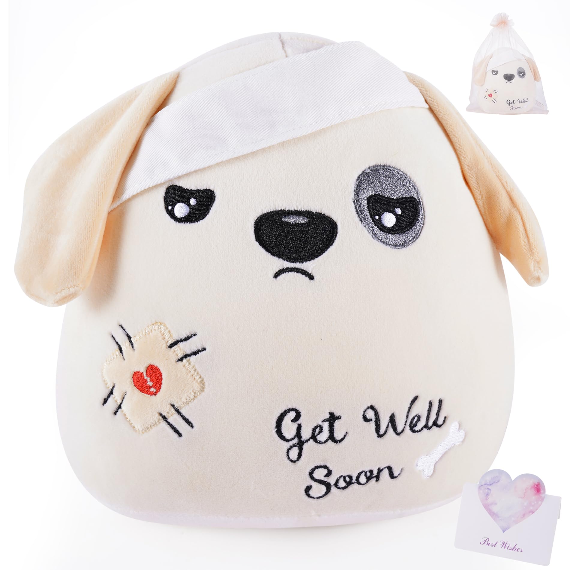 Leyoha Get Well Soon Dog Plush - Dog Stuffed Animals Apricot Plushie Toys With Injury Bandage, Kids' Pillow Cushion, Gifts For P