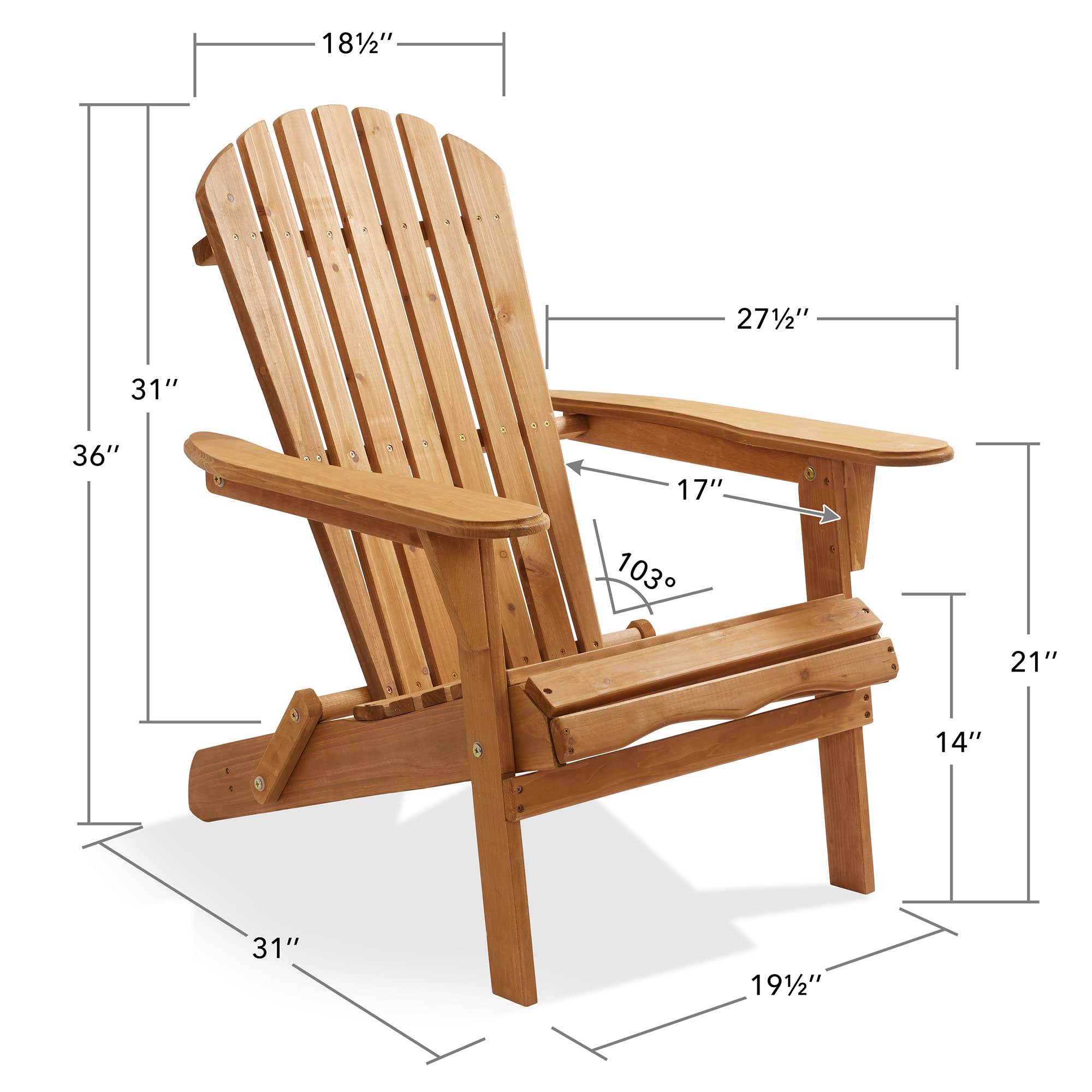 Casafield Folding Adirondack Chair, Set Of 2 Cedar Wood Outdoor Fire Pit Lounge Chairs For Patio, Deck, Yard, Lawn And Garden Seating, Partially Pre-Assembled - Natural