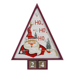 E-view Wooden Advent Countdown Calendar with Lights and 2 Blocks - Days Until Christmas Countdown - Wood Snowman Santa Christmas