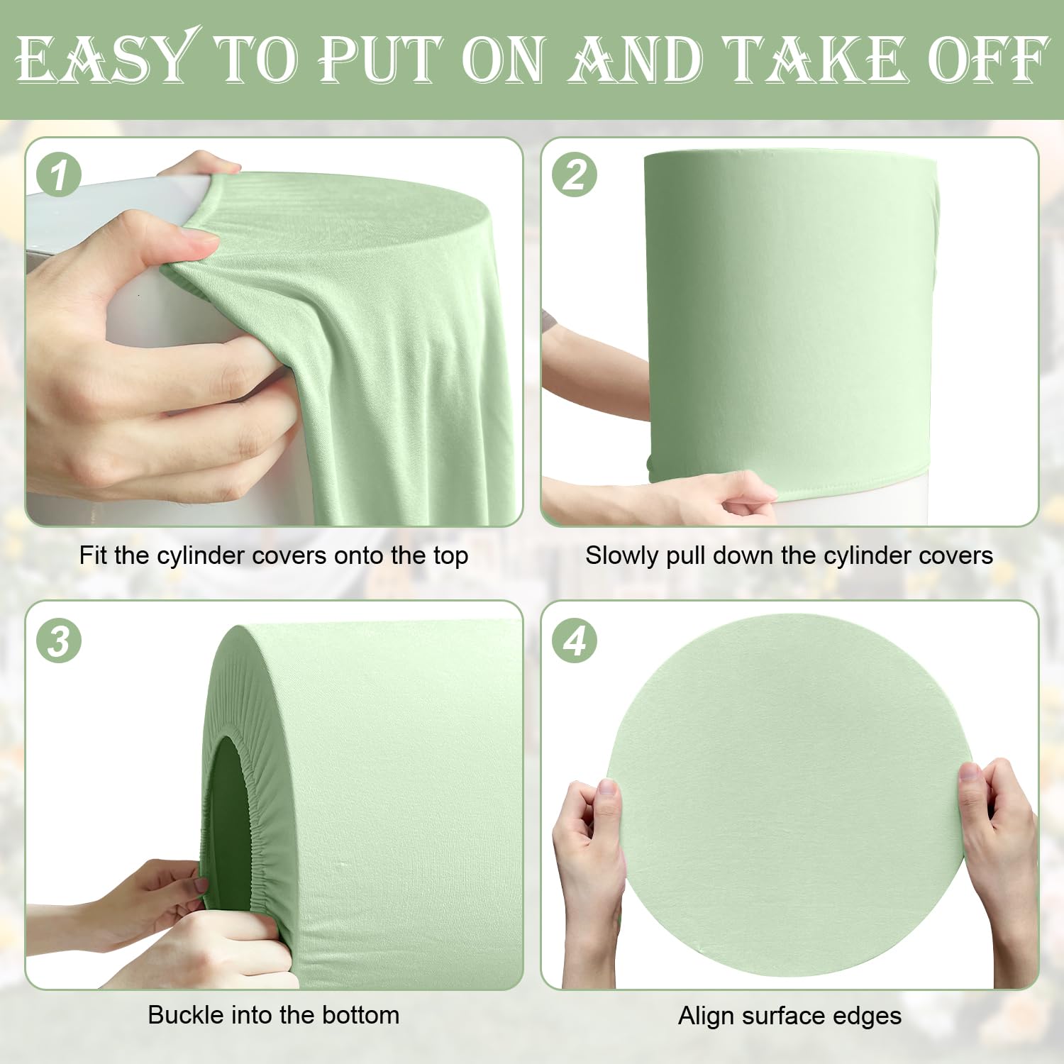 Saitimade Set Of 3 - Sage Green Cylinder Pedestal Stand Covers, Flexible Cylinder Stand Covers For Party, Wedding Or Birthday Ev