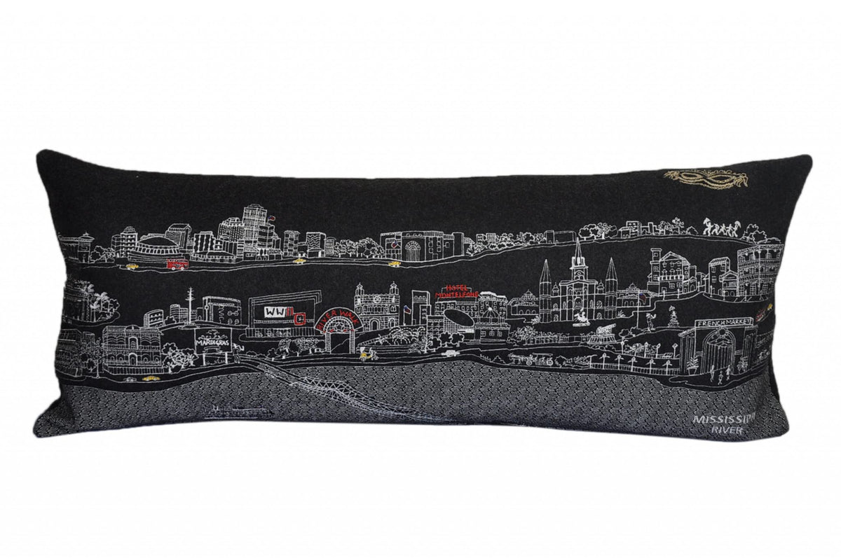 HomeRoots Grey 35' Black New Orleans Nighttime Skyline Lumbar Decorative Pillow