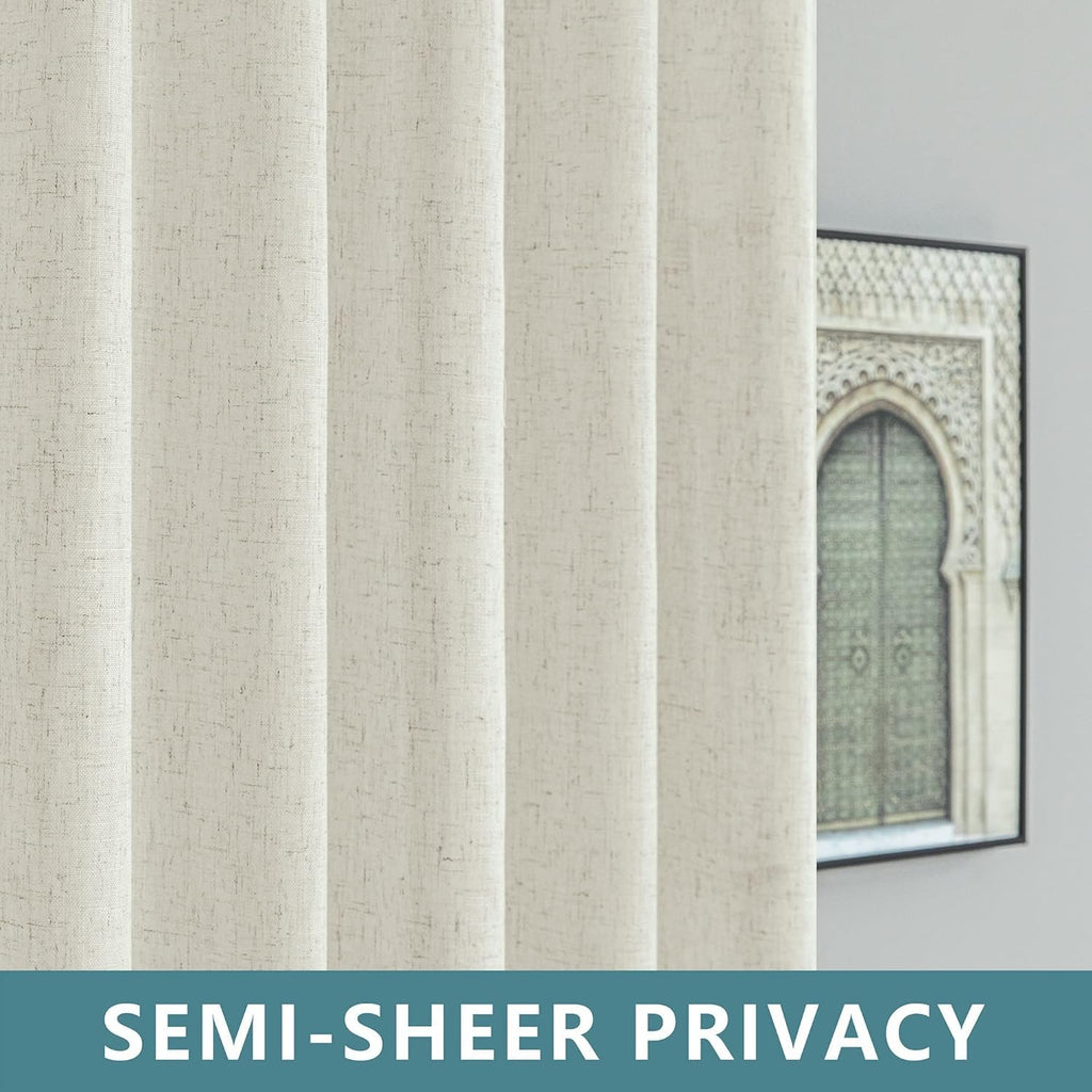 Koufall 102 Inches Long Curtains,Sheer Linen Semi Light Filtering Boho Style Country Farmhouse Custom Curtains With Design,Cream Ivory Off White