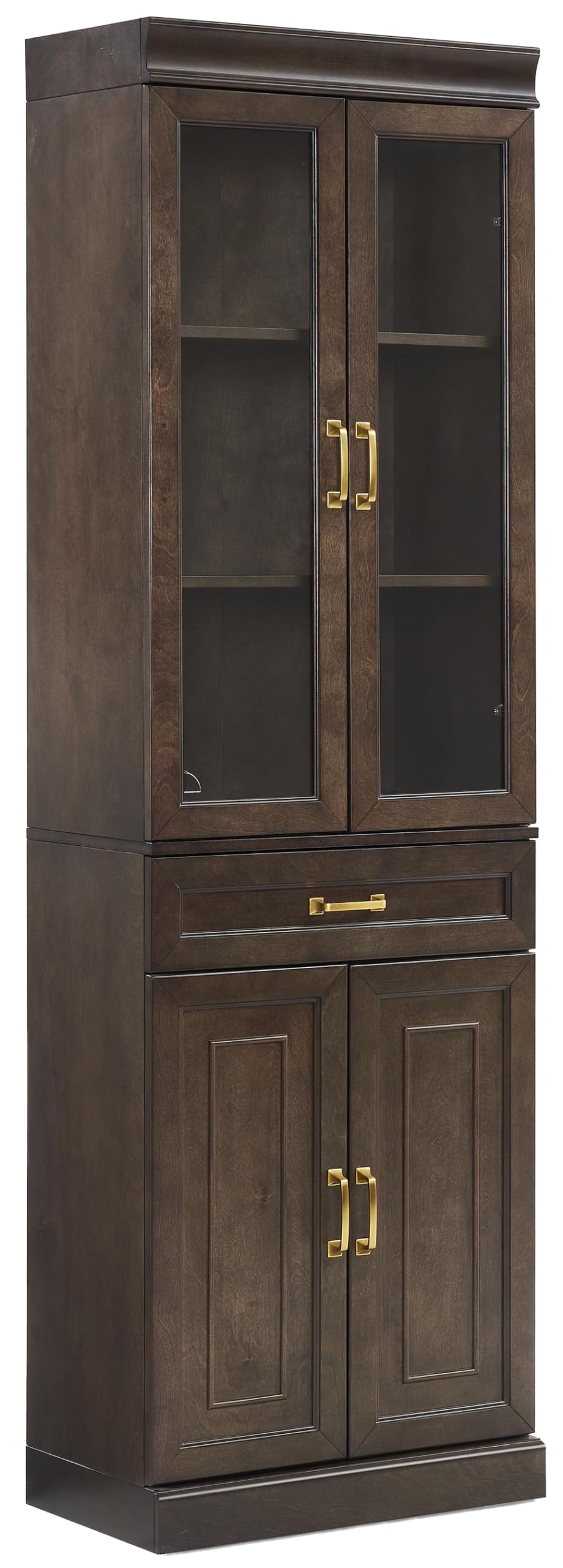 Crosley Furniture Stanton Glass Door Pantry Storage Cabinet with Shelves, Kitchen, Dining, or Laundry Room, Coffee