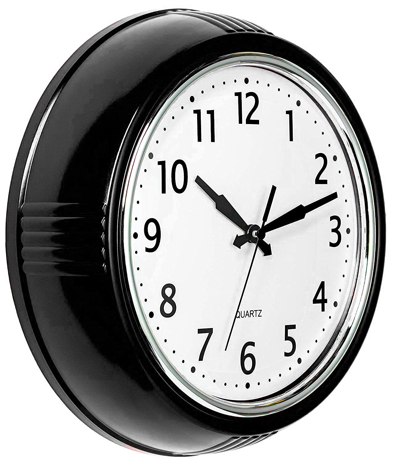 Bernhard Products Black Wall Clock Retro Silent Non Ticking 12 Inch Round Battery Operated Quality Quartz Easy to Read for Home 