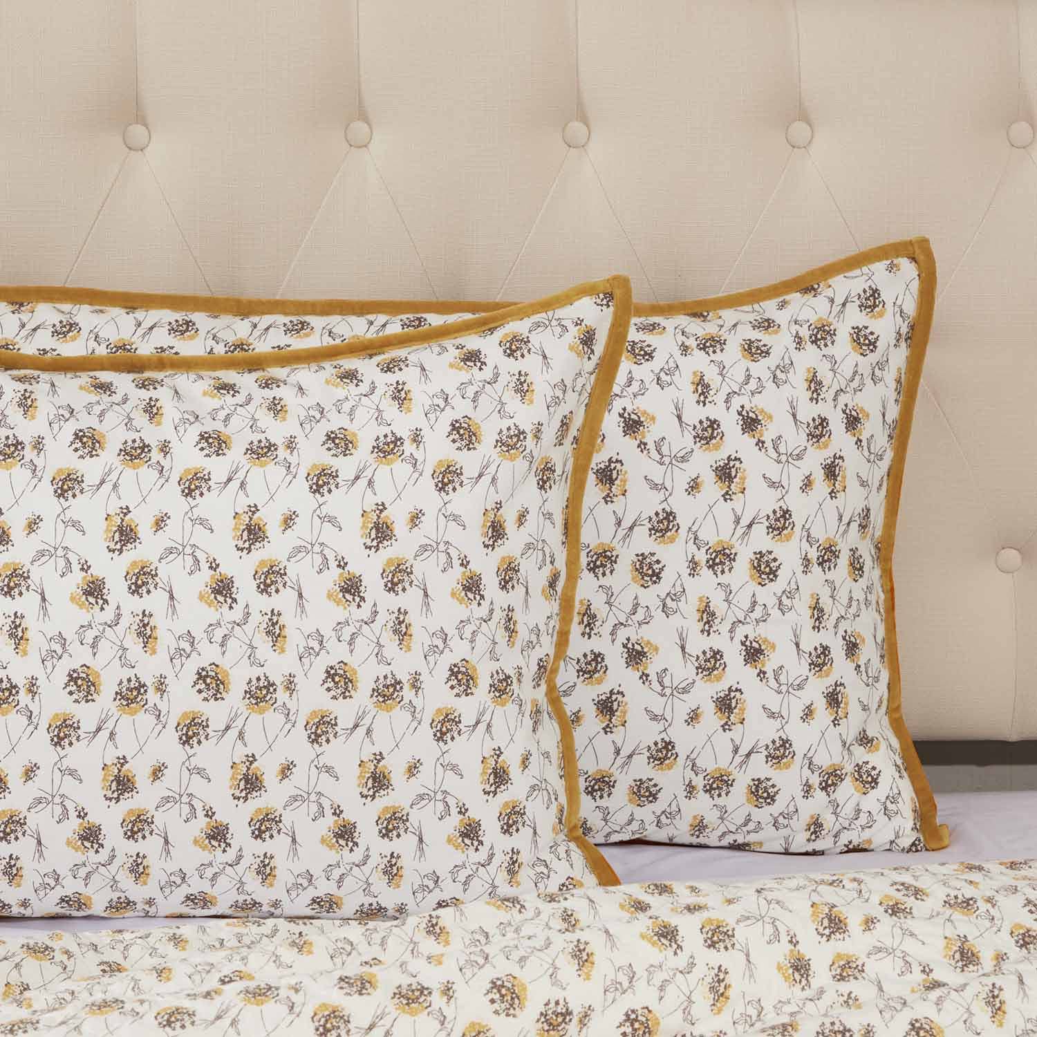 Piper Classics Morning Meadow Floral King Pillow Sham, 21' X 37', Mustard And Yellow Printed Flowers On Front, Cozy Plaid On B