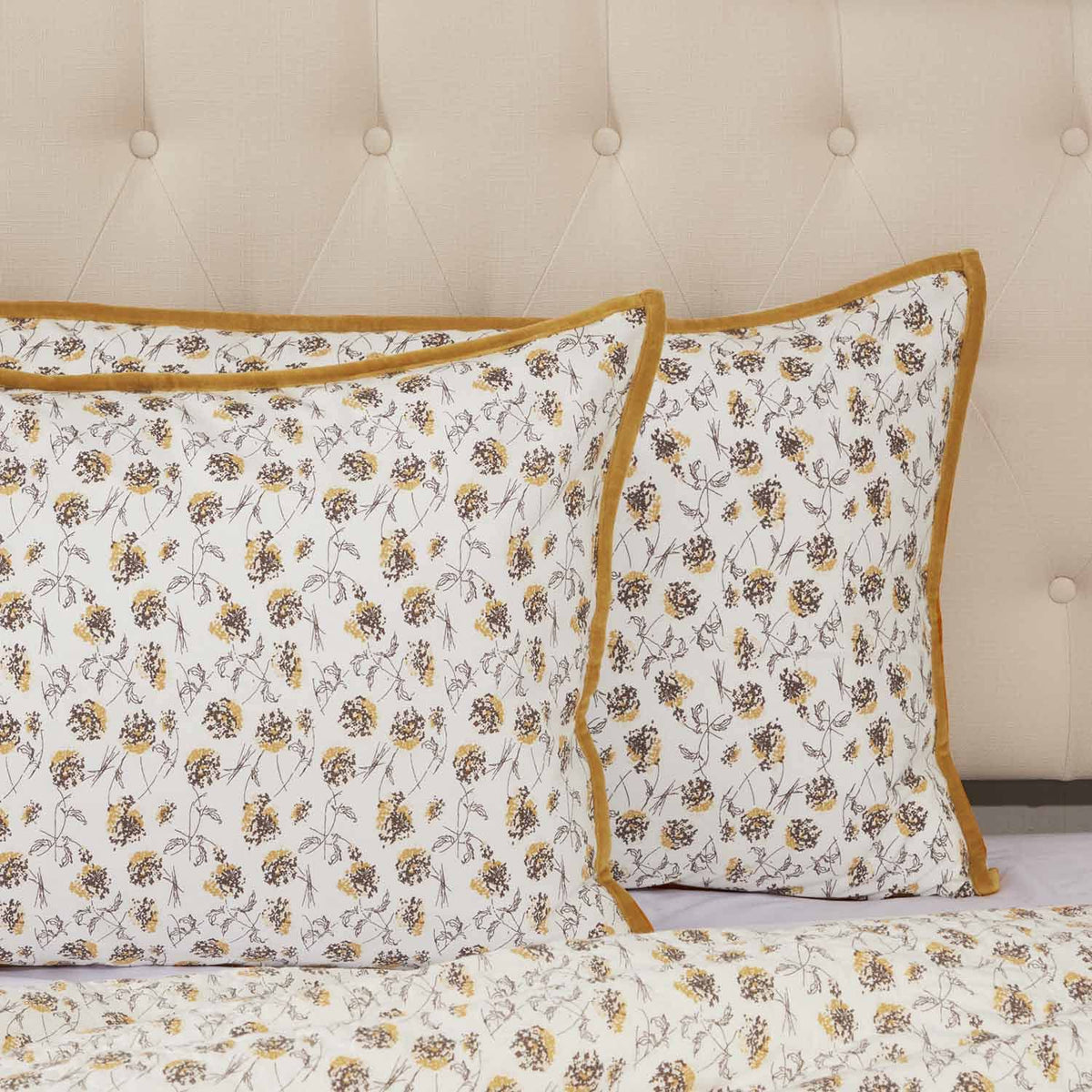 Piper Classics Morning Meadow Floral King Pillow Sham, 21' X 37', Mustard And Yellow Printed Flowers On Front, Cozy Plaid On B