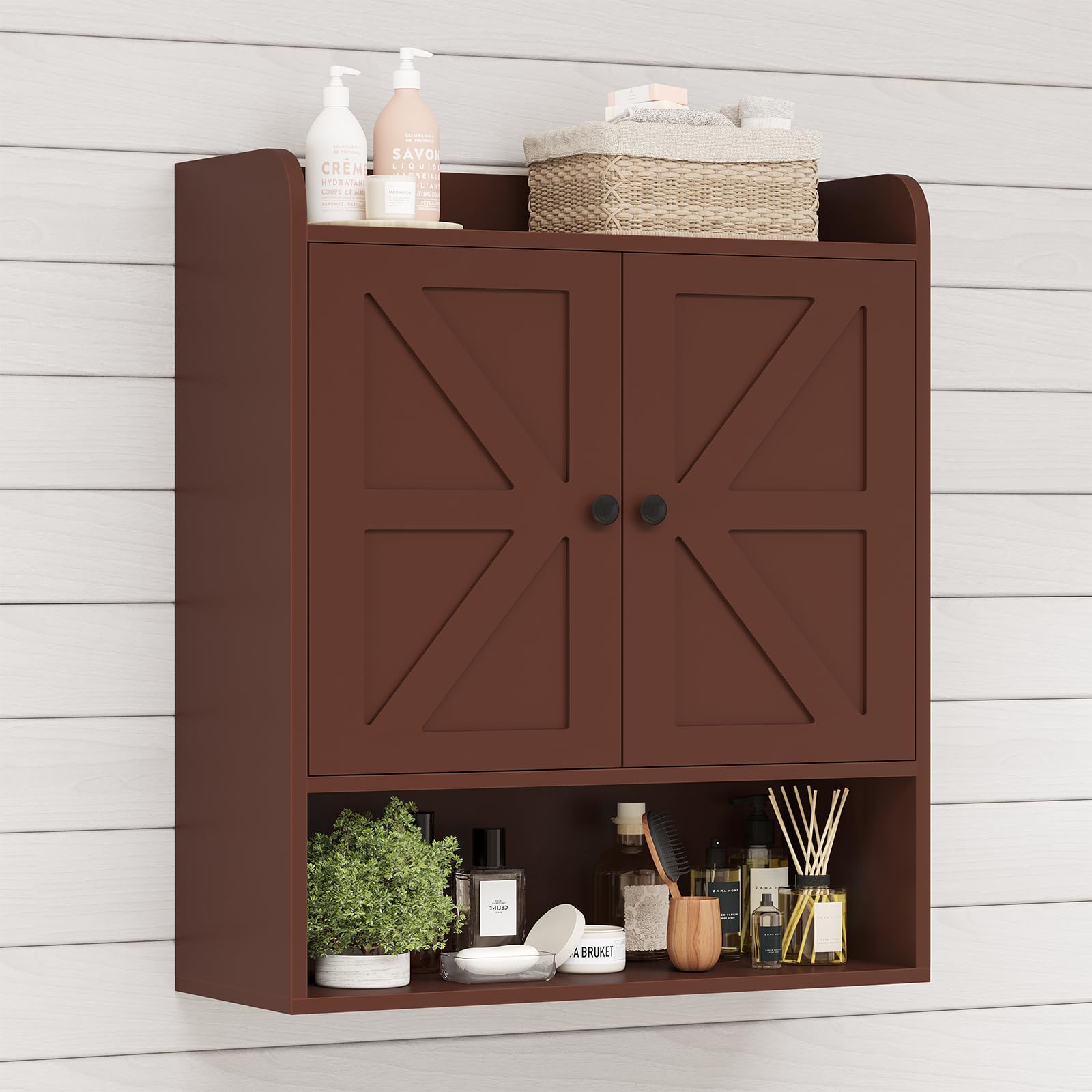 EasyCom 22 W x 26 H Bathroom Wall Cabinet, Farmhouse Medicine Cabinet with Adjustable Shelves and Double Barn Doors, Over The To