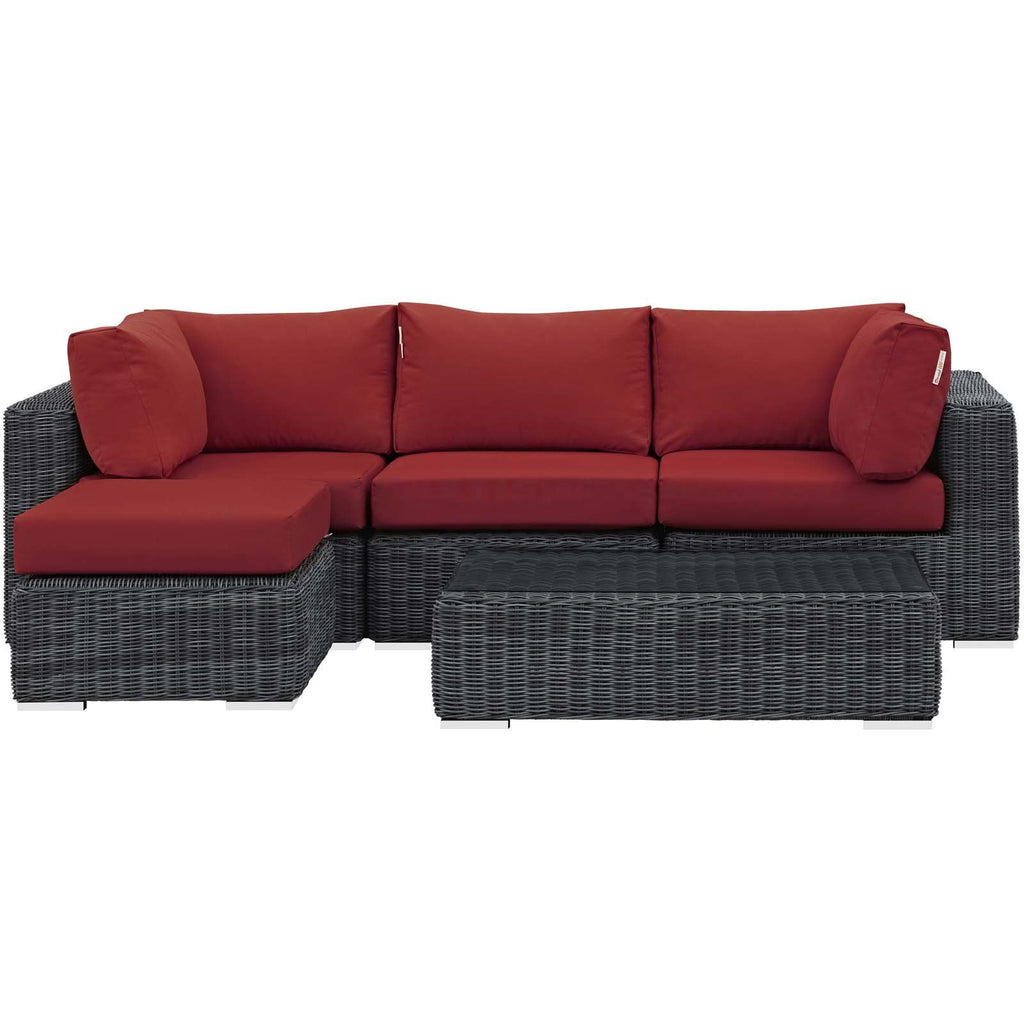 Modway Summon 5-Pc Outdoor Patio Sectional Set With Sunbrella Cushions In Canvas Red