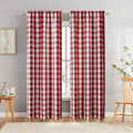 Bapawfish Red White Buffalo Plaid Window Curtain Panels 90 Inches Length,Gingham Semi Sheer Drapes For Bedroom Living Room,Farmh