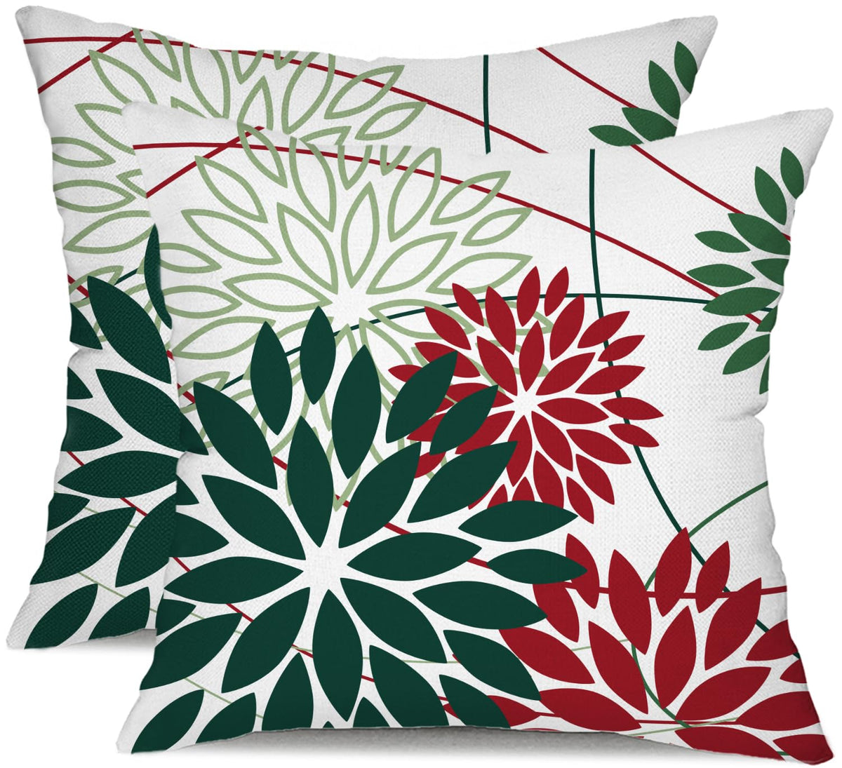 Green And Red Floral Pillow Covers 18X18 Set Of 2 Outdoor Waterproof Decorative Throw Pillows Christmas Pillow Covers Polyester