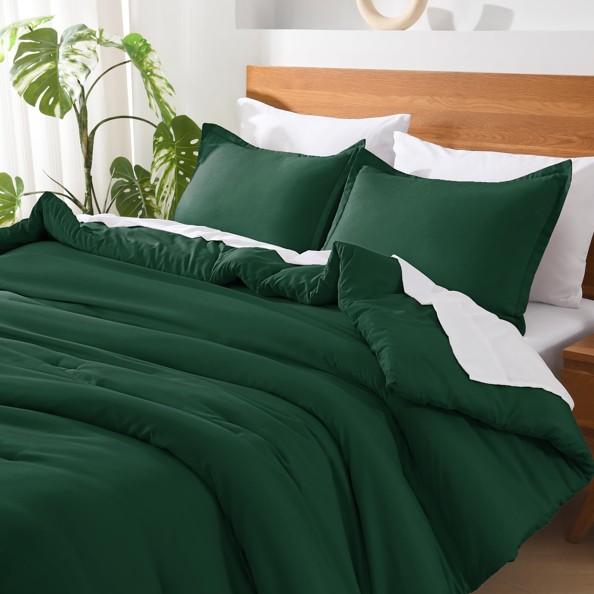 Andency California King Comforter Set Dark Emerald Green - 7 Pieces Bed In A Bag Cal King Bedding Comforter Sets, Summer Solid Soft Lightweight Comforter With Sheets, Pillowcases & Shams