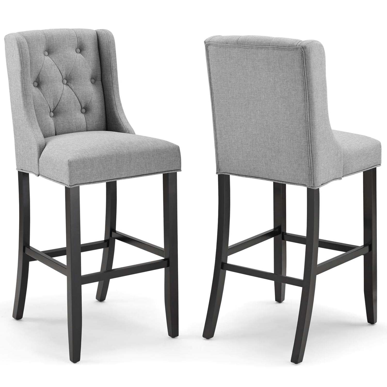 Modway Baronet Bar Stool Upholstered Fabric Set Of 2, Light Gray