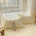Moowoo Chic Ruffle Lace Polyester Duvet Cover Set -Girl Yellow Bedding-2 Piece Twin Duvet Cover With Zipper Closure -Ultra Soft