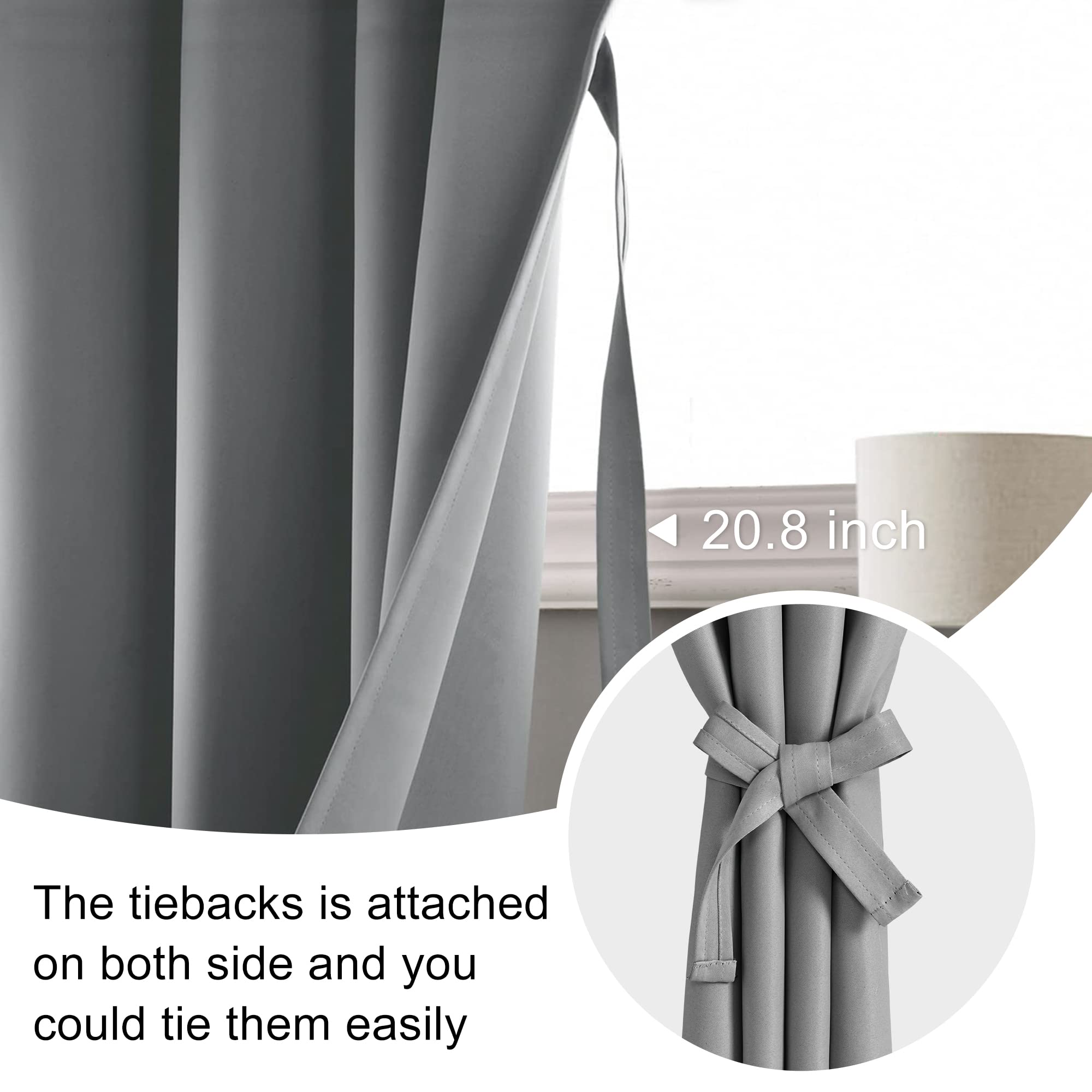 Jiuzhen Short Blackout Curtains For Small Window - Cafe Room Darkening Privacy Thermal Insulated Half Window Curtains Tiers For Bathroom,Kitchen, W 42 X L 36, Set Of 2 Panels With Tiebacks, Light Grey