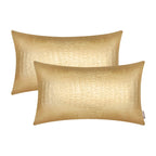 BRAWARM Faux Leather Pillow Covers 12 X 20 Inches, Gold Leather Pillow Covers Pack of 2, Crocodile Leather Decorative Lumbar Thr