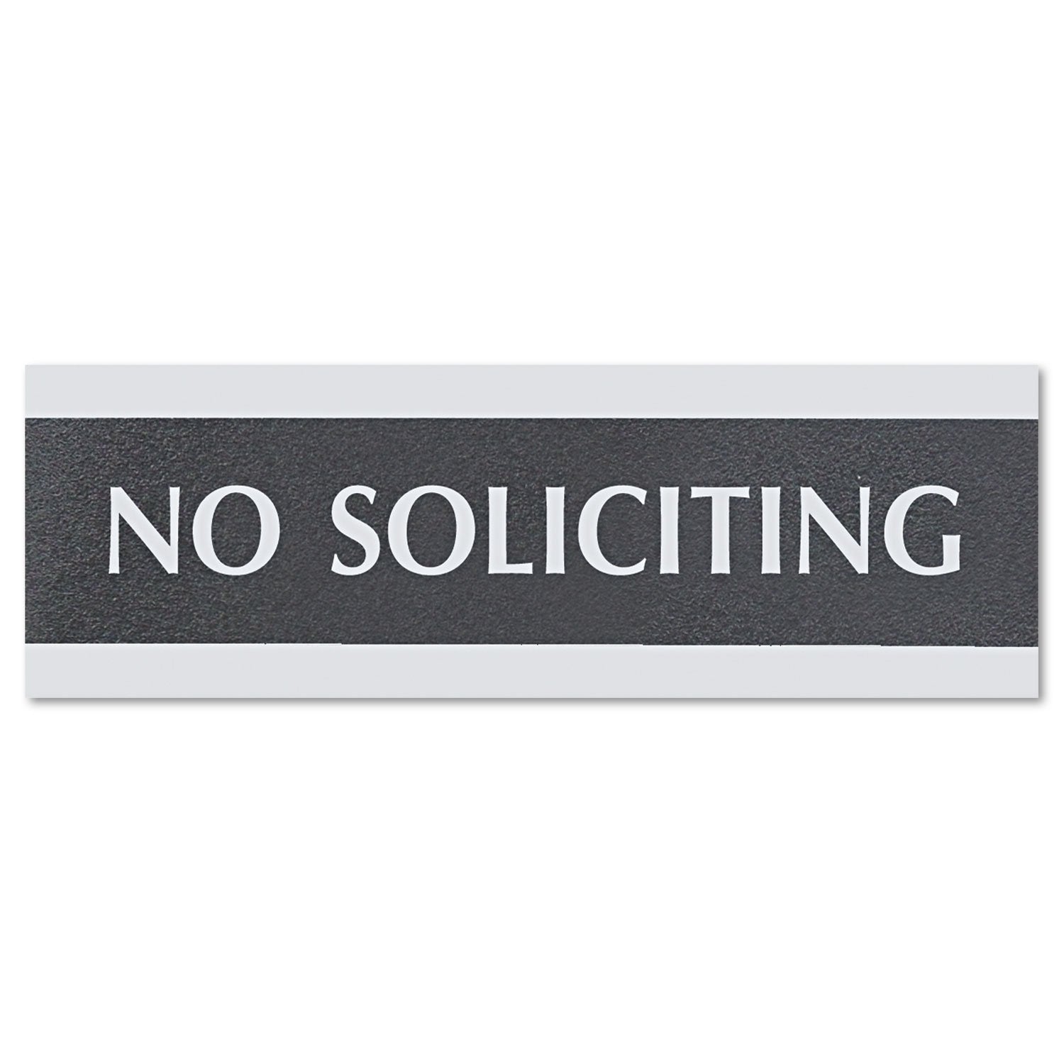 Headline Sign 4758 Century Series Office Sign, No Soliciting, 9 X 3, Black/Silver
