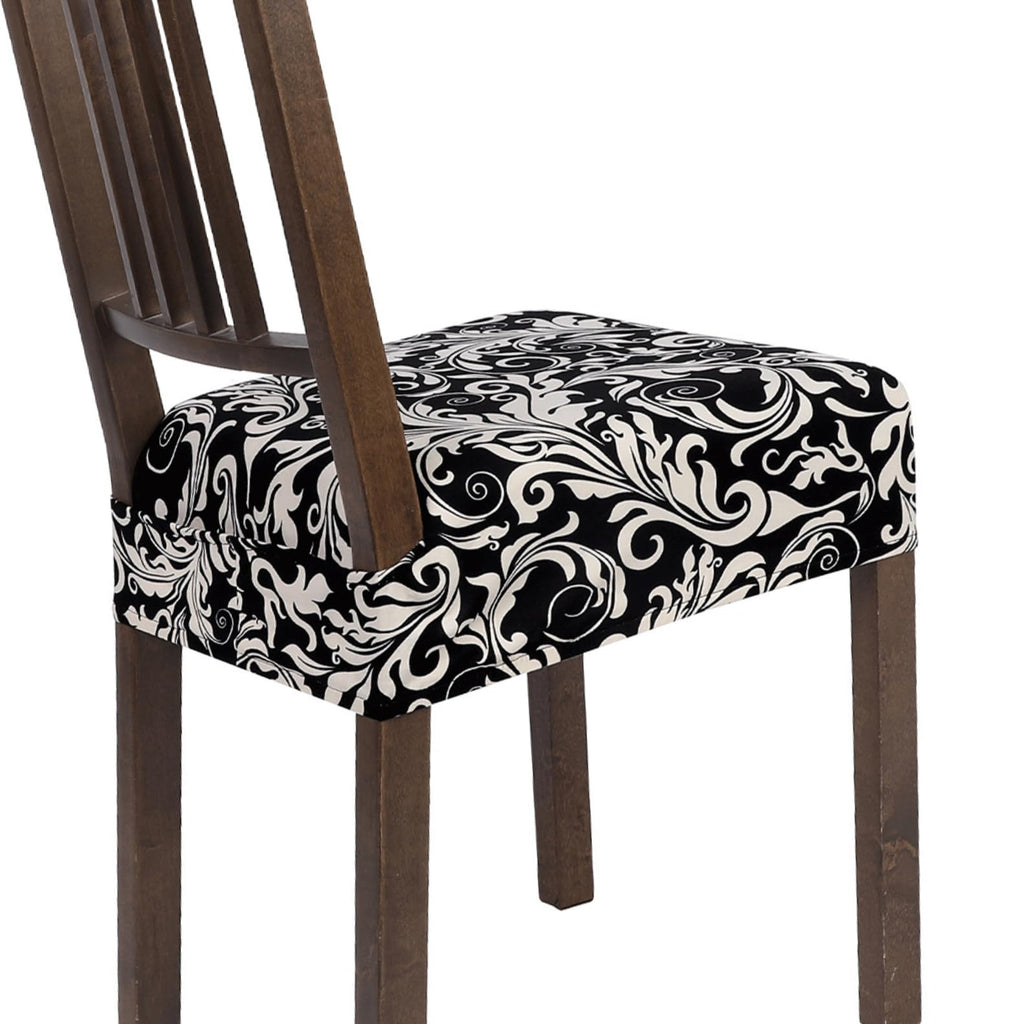 Searchi Stretch Dining Chair Seat Covers Set Of 4, Soft Removable Washable Seat Covers For Dining Chairs, Dining Room Seat Cover Slipcover Protector (Rear-Covered, Black Flower)