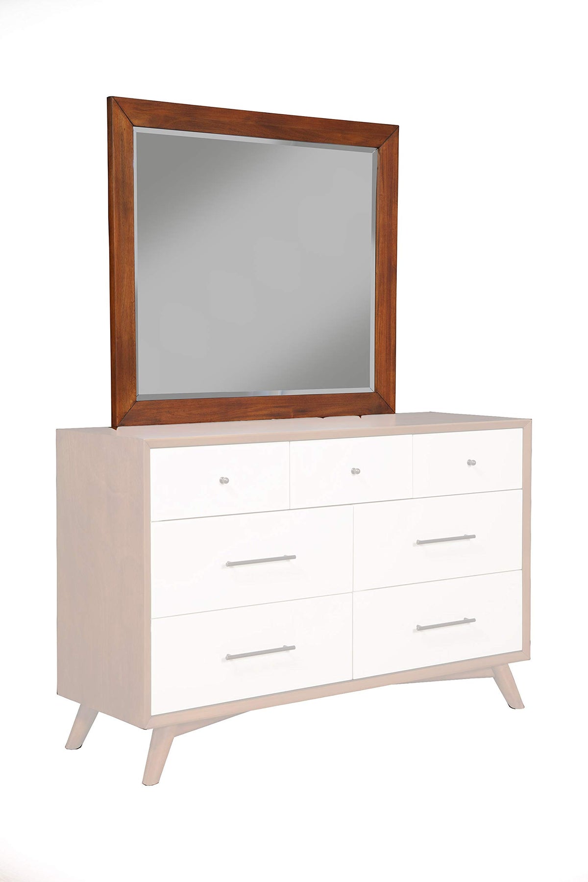 Alpine Furniture Flynn Mahogany and Okoume Veneer Mirror, Acorn/White