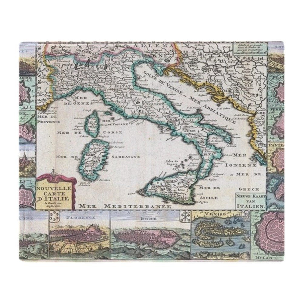 Cafepress Vintage Map Of Italy (1706) Throw Blanket Super Soft Fleece Plush Throw Blanket, 60'X50'