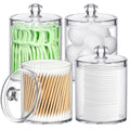 MateeyLife Qtip Holder 4 Pack,Qtip Dispenser for Cotton Pads,Swabs,Balls,Bathroom Storage Containers for Organizing,Plastic Bath