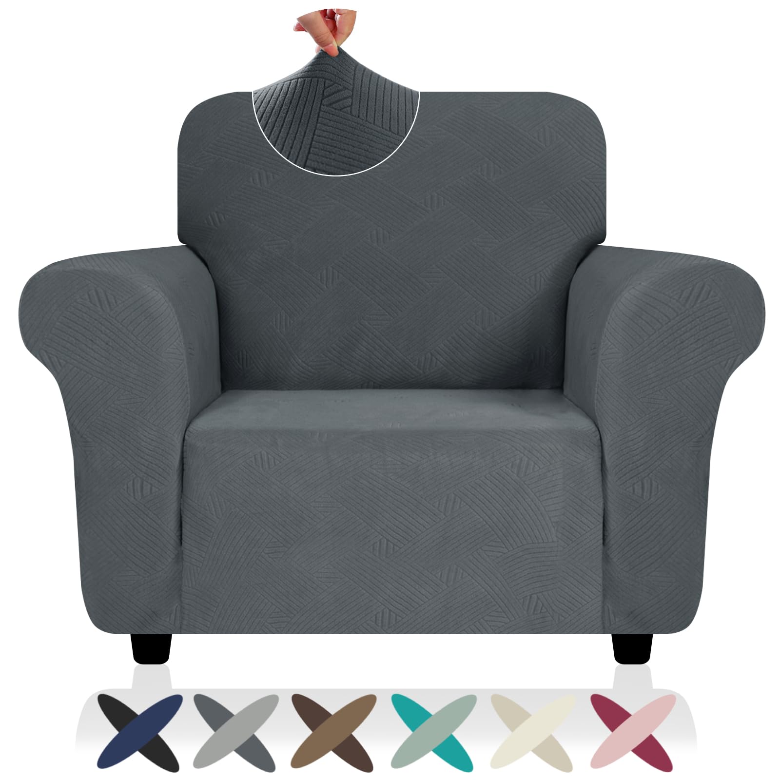 Znsayotx Super Stretch Chair Slipcover (31'-46'), New Striped Sofa Chair Covers For Living Room, Dogs Pet Friendly Anti-Slip Chair Protector Spandex Armchair Slipcovers (Dark Grey, Chair)