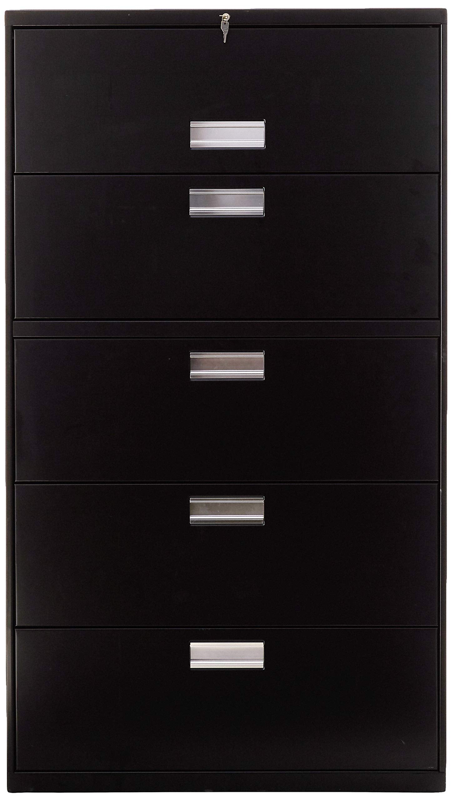 Hon 600 Series 5-Drawer Lateral Files W/ Locks-5 Drawer Lateral File W/Lock, 36"X19-1/4"X67", Black