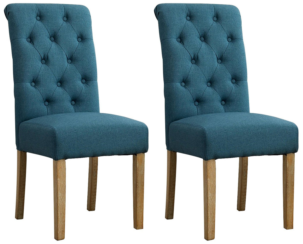 Roundhill Furniture Habit Solid Wood Tufted Parsons Dining Chair (Set Of 2), Blue