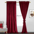 Jiuzhen Red Velvet Curtains Super Soft Blackout Rod Pocket Thermal Insulated Window Curtains Privacy Protect For Bedroom, 52W X