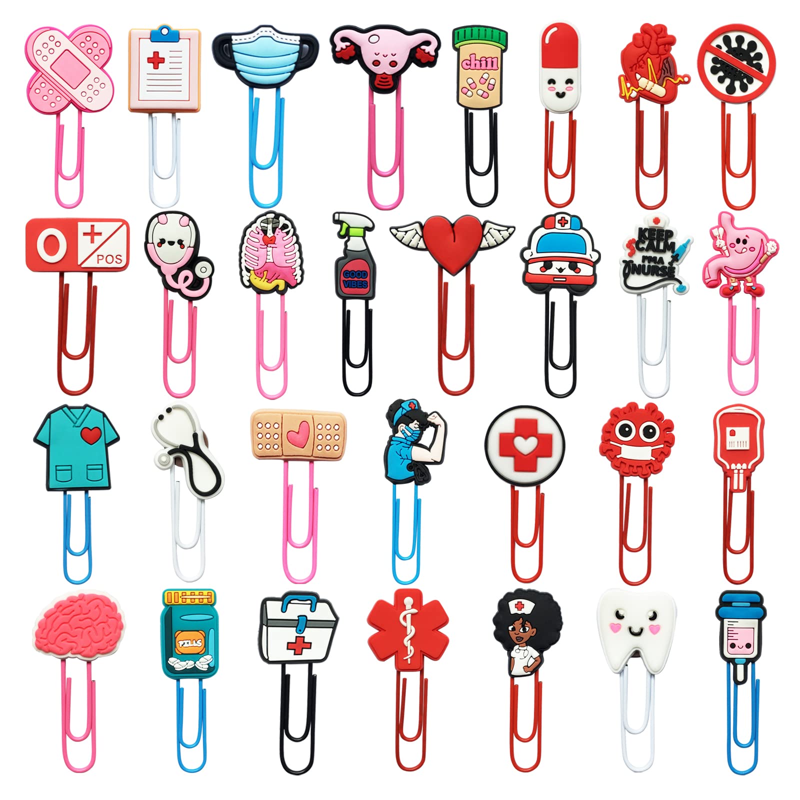 30 Pcs Cute Bookmarks With Large Paper Clips Cartoon Bulk Bookmarks For Nursing School Student Essentials Nurse Gifts Colorful M