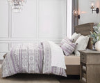 Sleepbella Boho Chic Striped King Size Duvet Cover Set - 100% Cotton With Button Closure In White And Purple