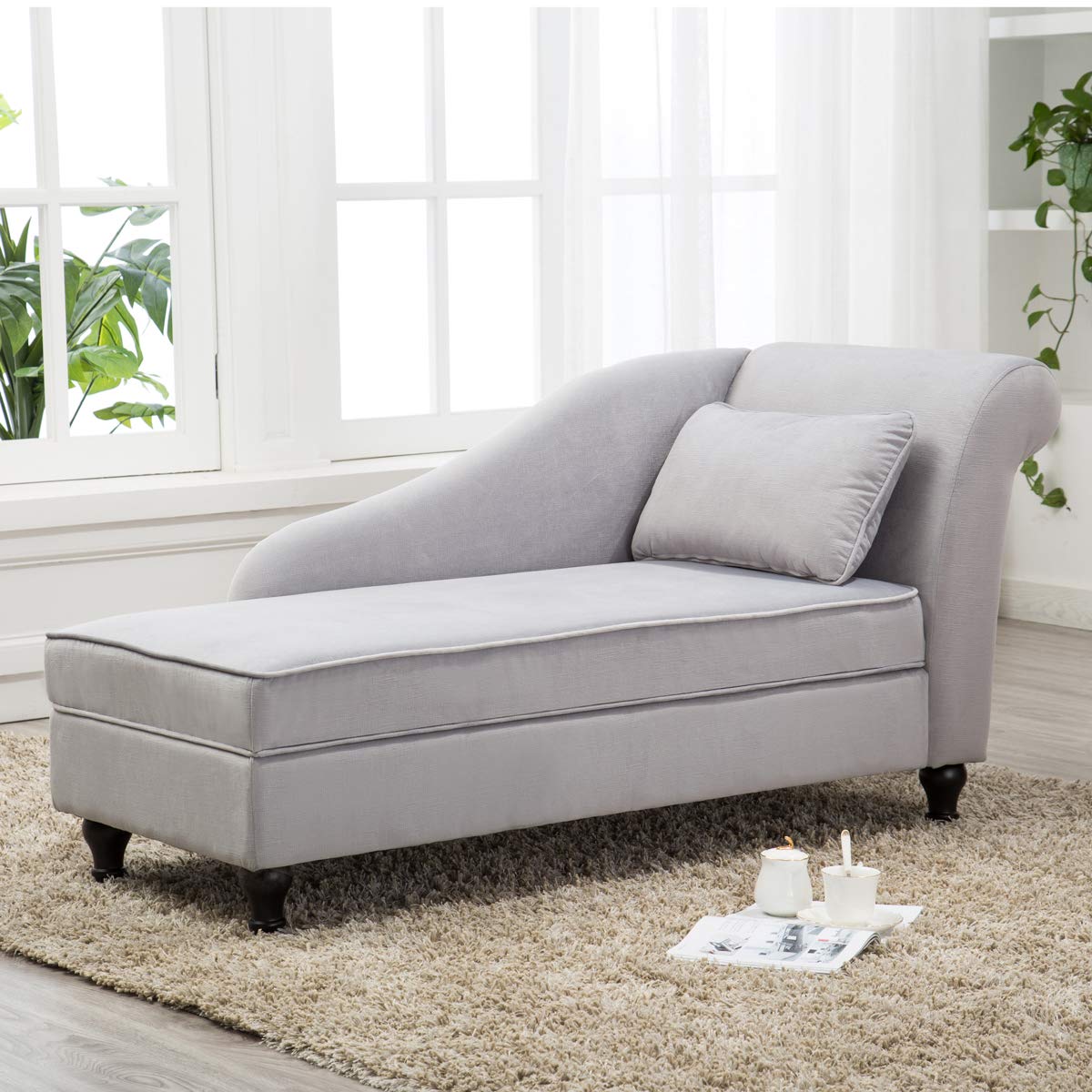 Yongqiang Storage Chaise Lounge Indoor Upholstered Sofa Recliner Lounge Chair for Living Room Bedroom Gray Velvet (Right Armrest