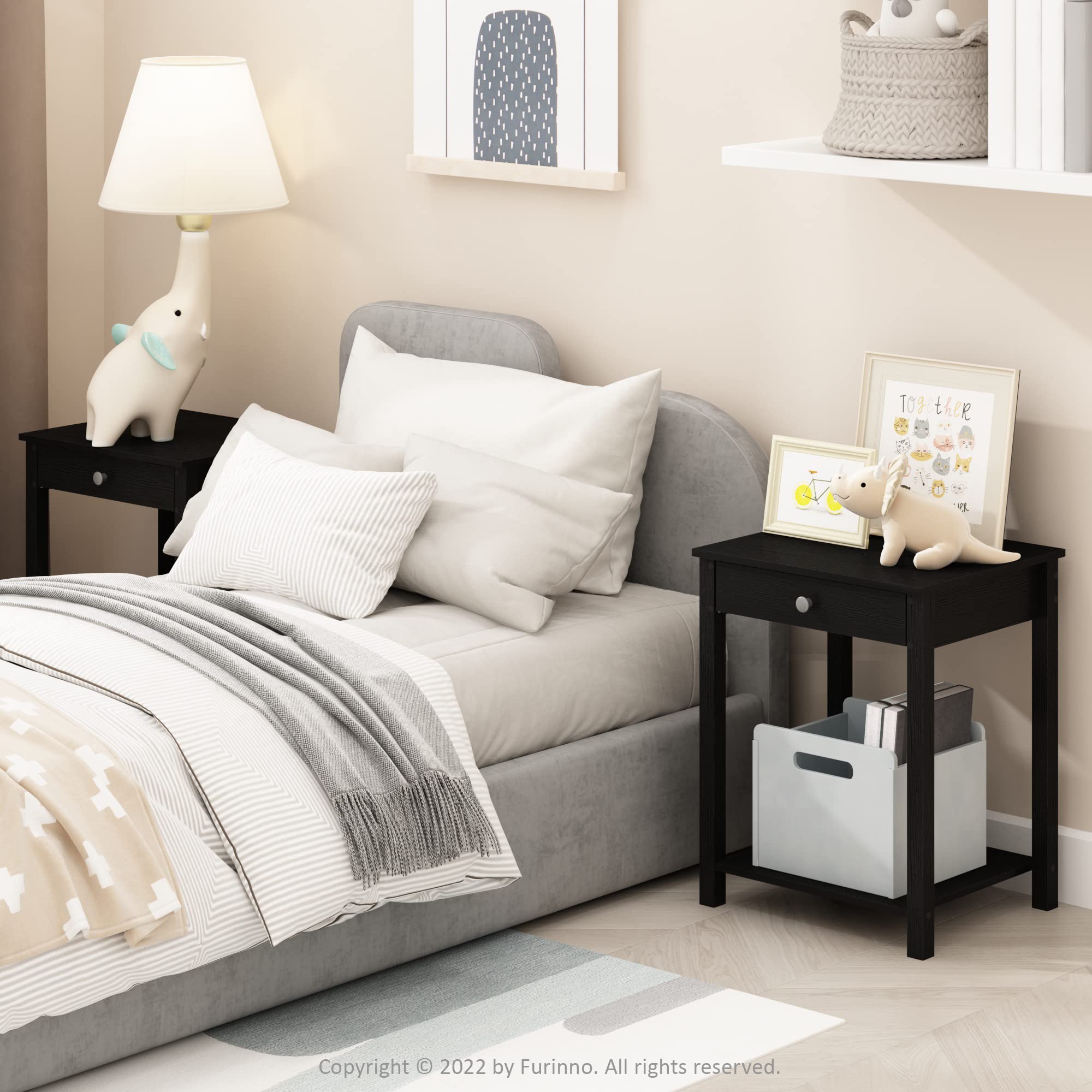 Furinno Classic Side Table With Drawer, 2 Pack, Americano