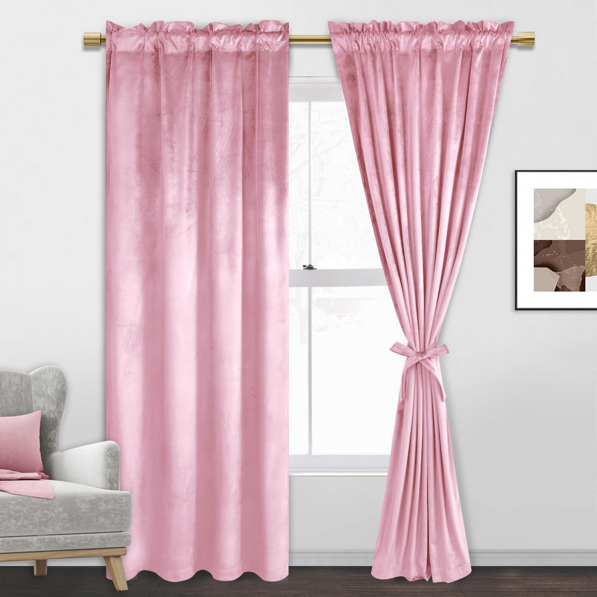 Jiuzhen Pink Velvet Curtains 72 Inches For Living Room - Privacy Protect Room Darkening Rod Pocket Thick Velvet Window Drapes Fo