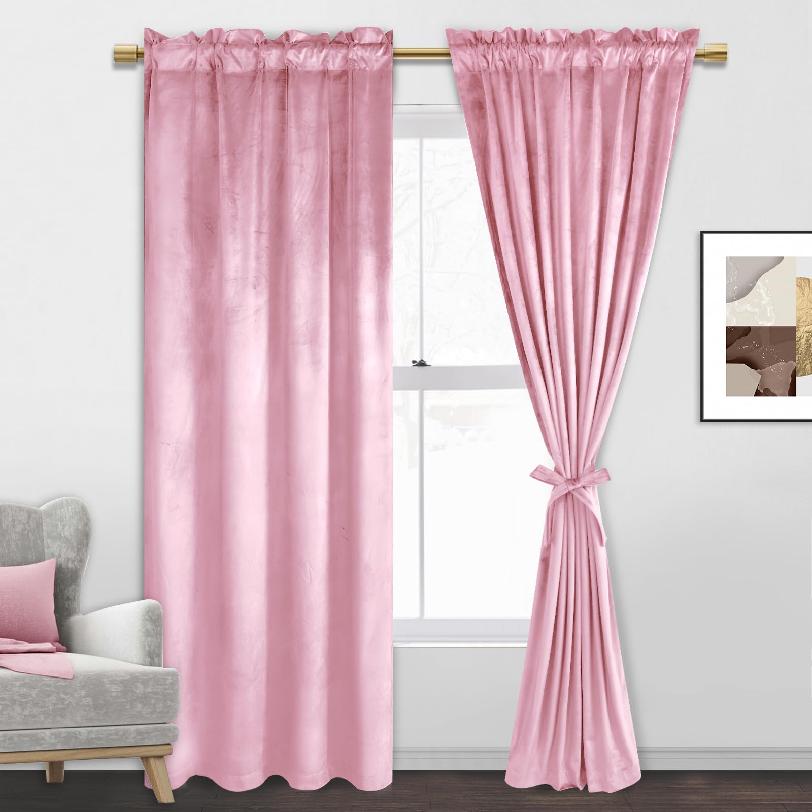 Jiuzhen Pink Velvet Curtains 72 Inches For Living Room - Privacy Protect Room Darkening Rod Pocket Thick Velvet Window Drapes Fo