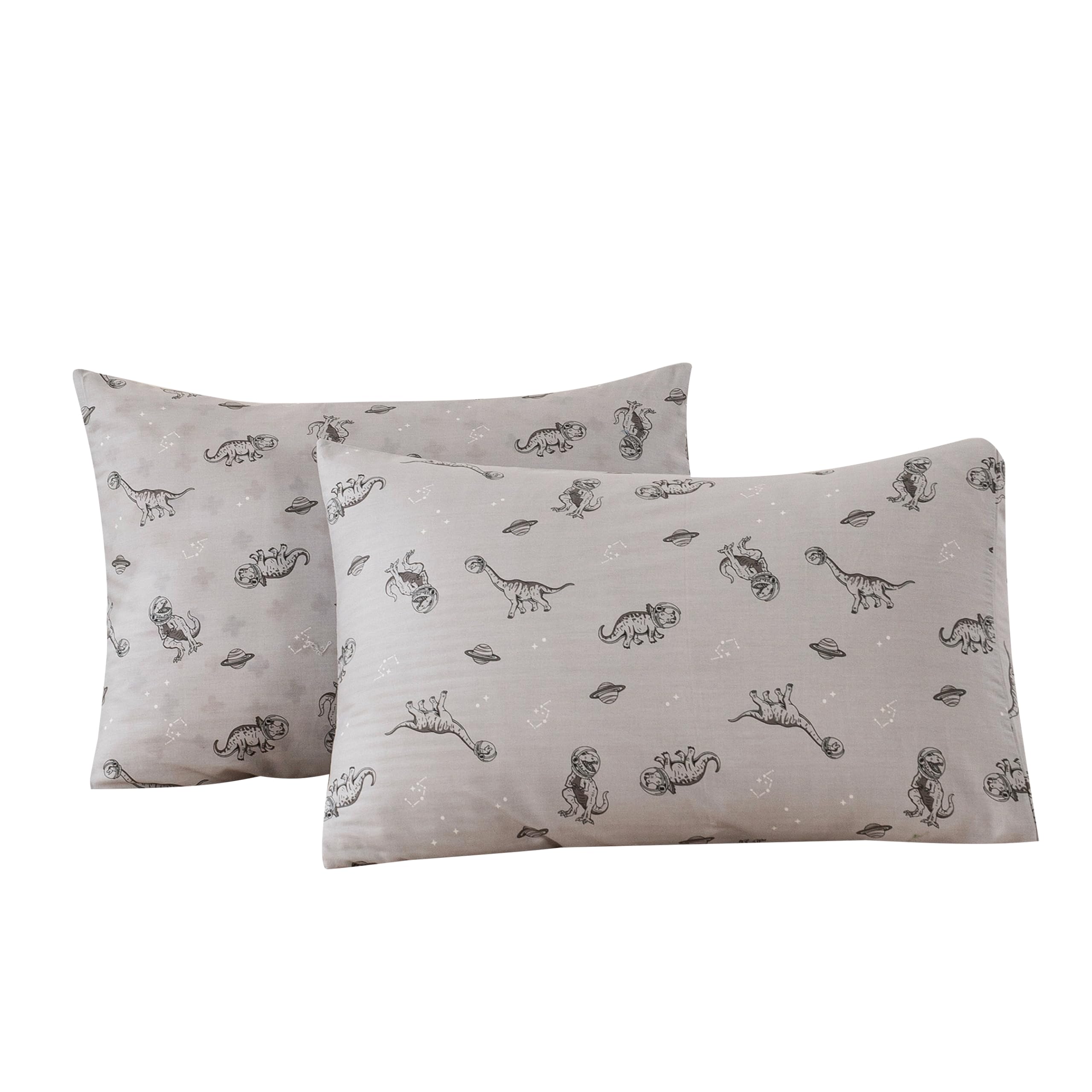 Ecocott 2 Pack Pillowcase Queen Size, Dinosaurs Space Pattern Pillow Cases Set, 100% Cotton Pillow Covers With Envelope Closure