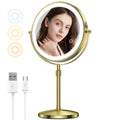 MILPROX 8 Inch Makeup Mirror with 10X Magnification & 3 Color Lights, Adjustable Brightness & Height, Rechargeable Double Sided 