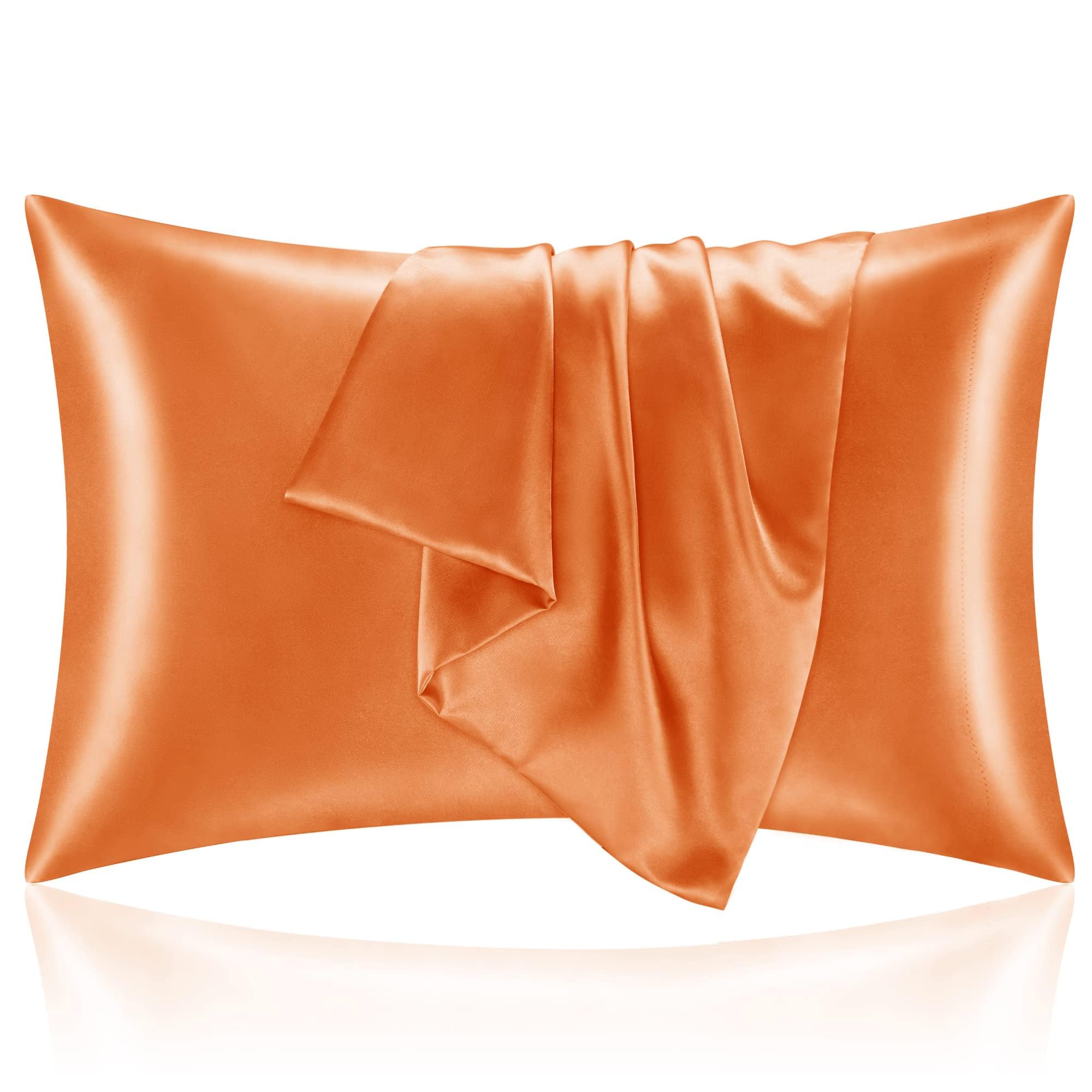 Bedelite Satin Pillowcase With Zipper, Burnt Orange Pillow Cases Queen Size Set Of 2, Super Soft And Cooling Similar To Silk Pil