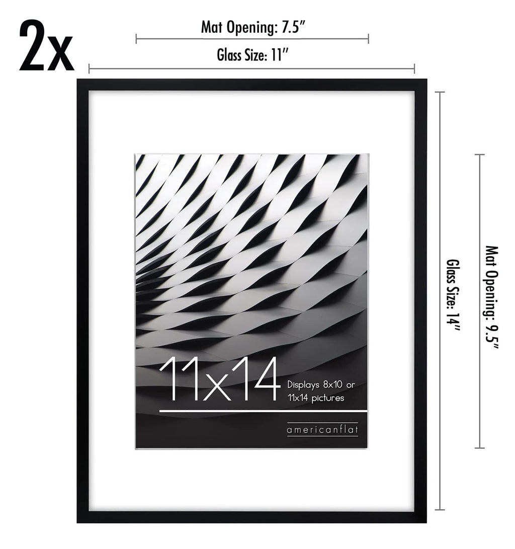 Americanflat 11X14 Picture Frame With Shatter-Resistant Glass - Set Of 2 - Use As 8X10 Frame With Mat Or 11X14 Frame Without Mat