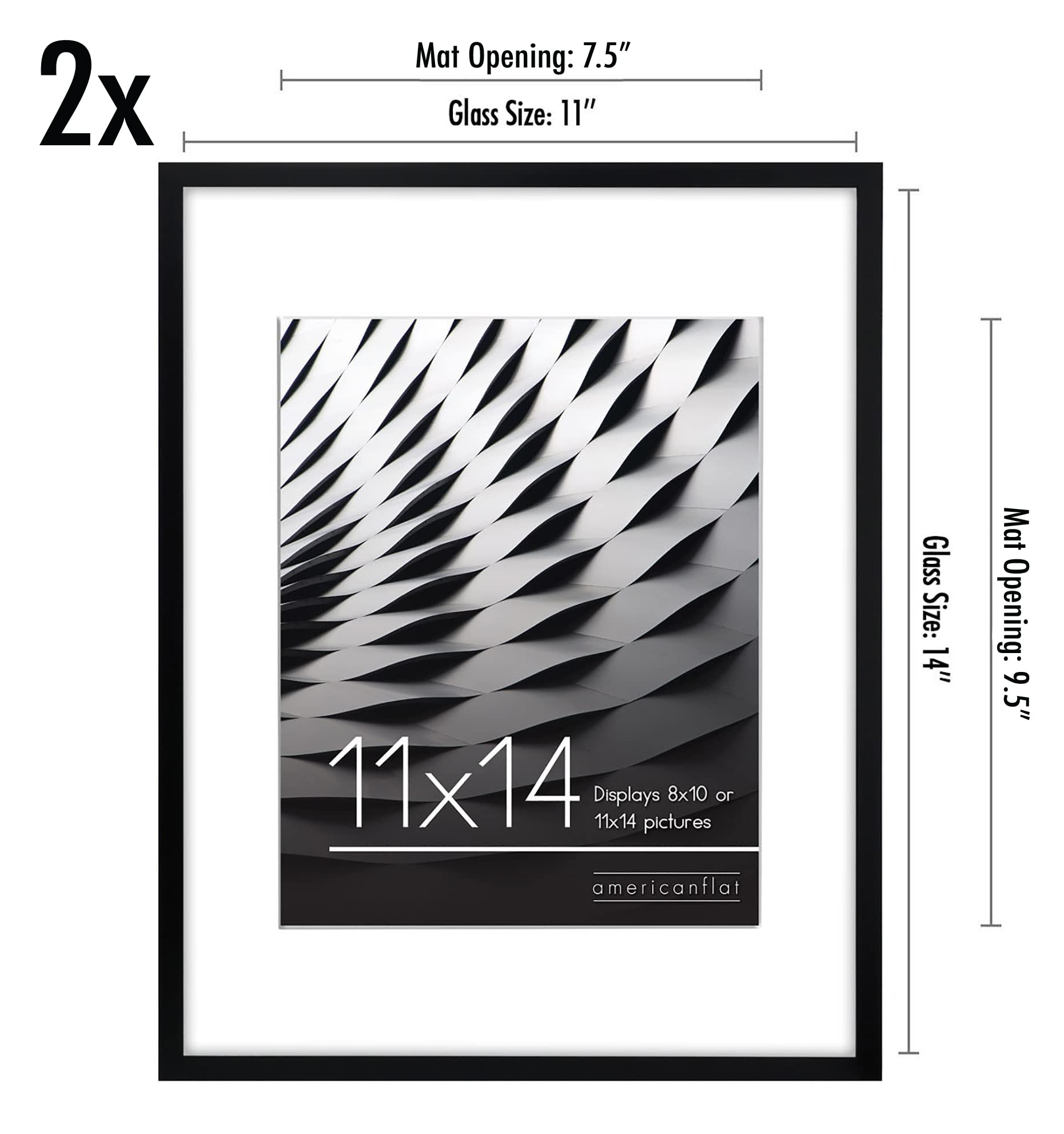 Americanflat 11X14 Picture Frame With Shatter-Resistant Glass - Set Of 2 - Use As 8X10 Frame With Mat Or 11X14 Frame Without Mat