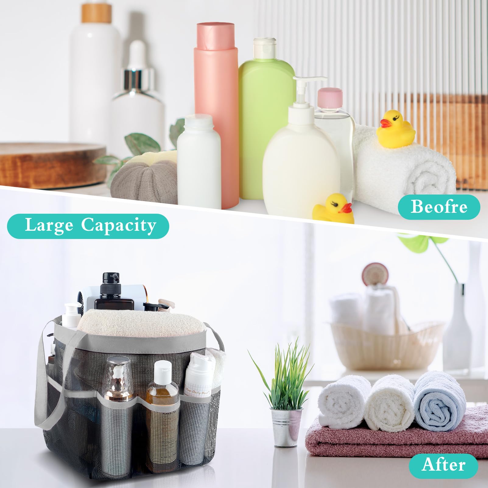 Attmu Mesh Shower Caddy Portable, Quick Dry Hanging Shower Tote Bag For College Dorm Room Essentials, Large Capacity Shower Cadd