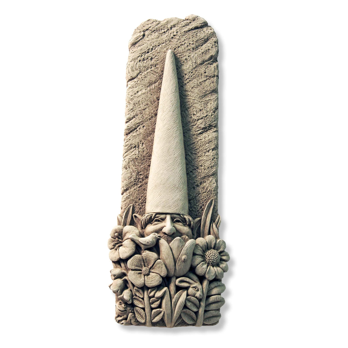 Carruth Studio, Gnome In The Flower Bed Wall Plaque, Garden Statue, Original Sculpture Handcrafted In Stone, Artisan Made