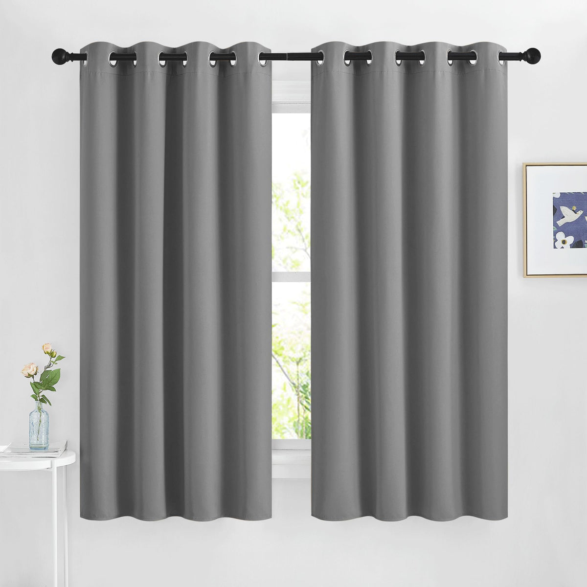 Nicetown Silver Grey Blackout Curtains 63 Inches Long For Bedroom, Grommet Solid Thermal Drapes Light Blocking Window Treatments