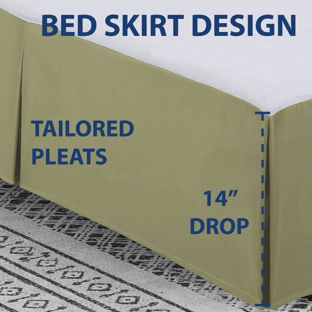 Cathay Home Double Brushed Microfiber Pleated Easy Fit Bed Skirt, Ultra Soft, Fade And Wrinkle Resistant - Sage, California King