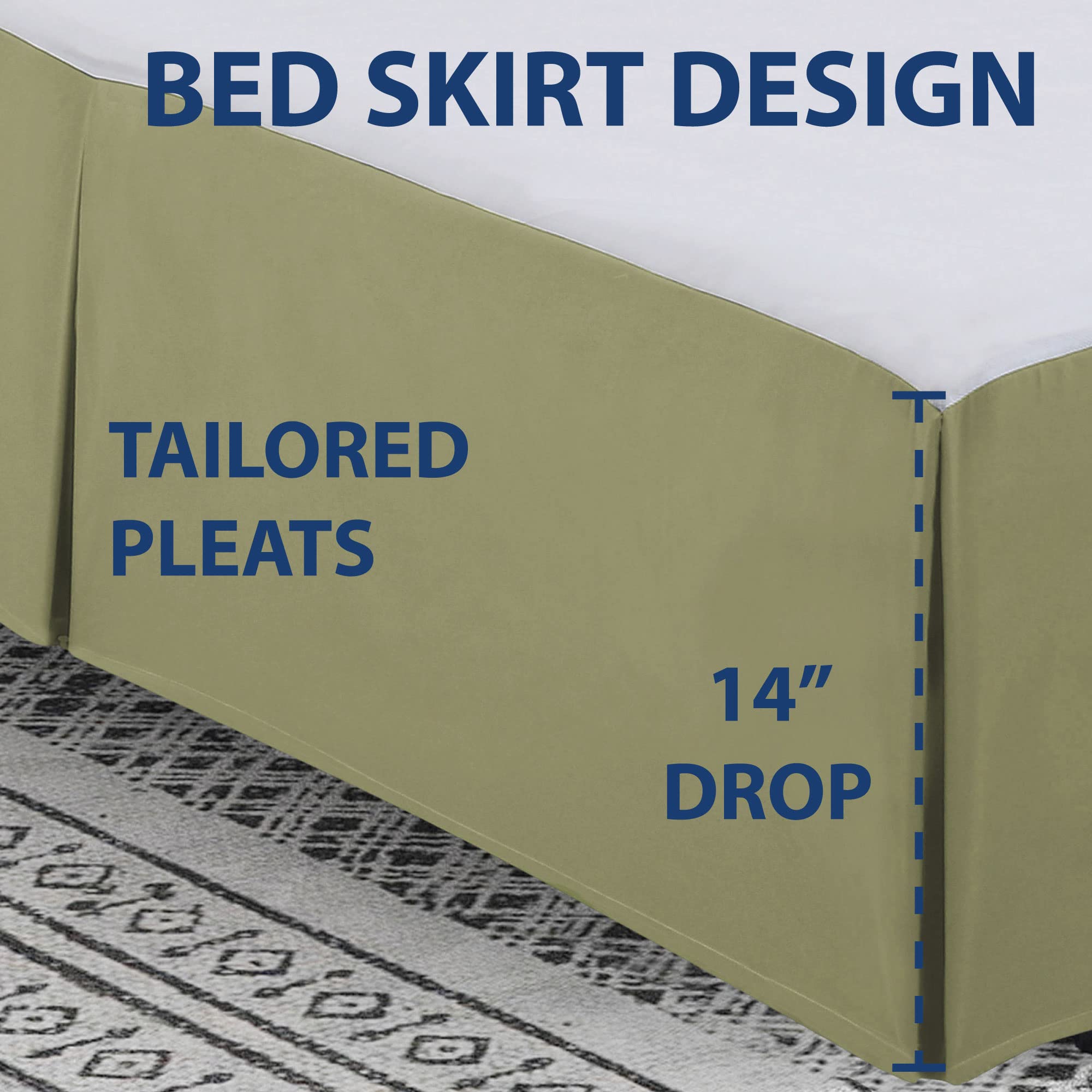 Cathay Home Double Brushed Microfiber Pleated Easy Fit Bed Skirt, Ultra Soft, Fade And Wrinkle Resistant - Sage, California King