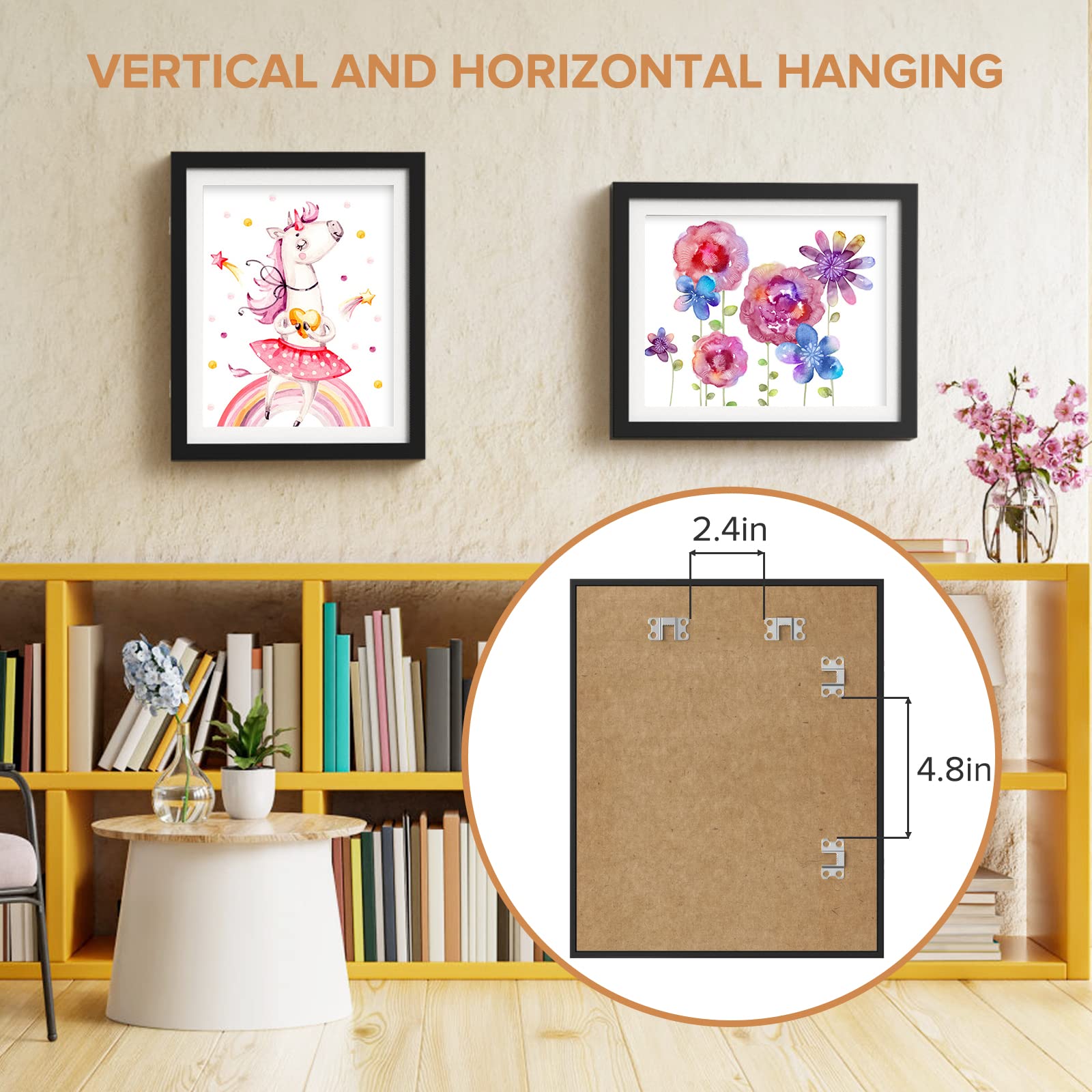 2 Pack Kids Art Frames, Kids Artwork Frames Changeable 8 X10.5 With Mat And 9 X12 Without Mat, Black Front Opening Children Pict