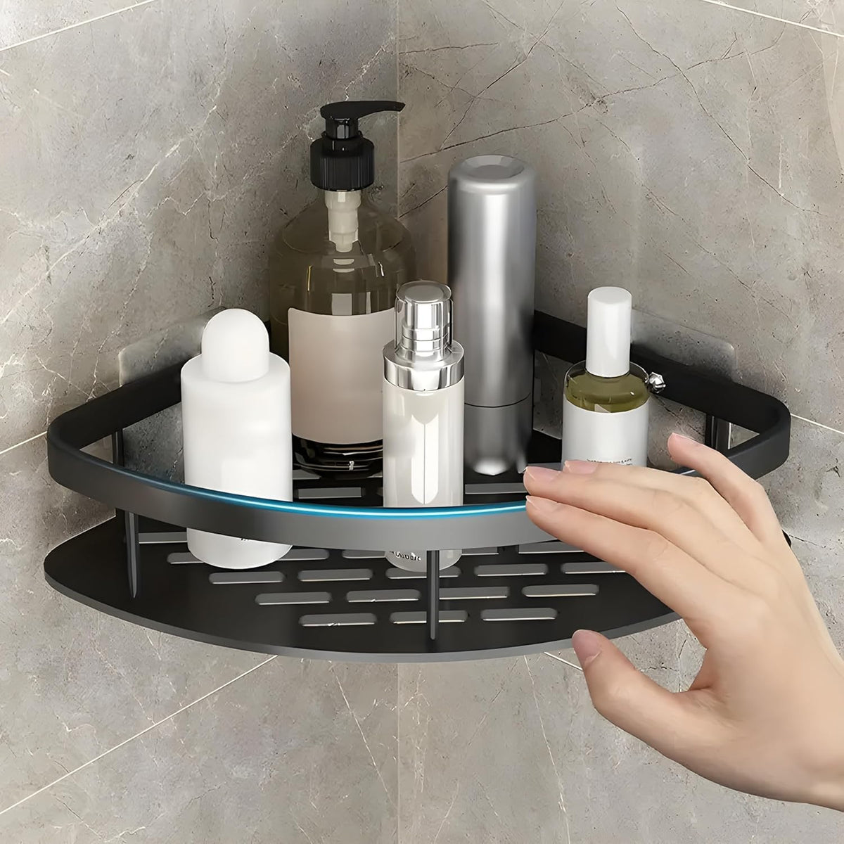 JENICO WORLD Aluminium Bathroom Shelves,Bathroom Organiser Without Drill,SelfAdhesive Multipurpose Wall Mounted Bathroom Shelf