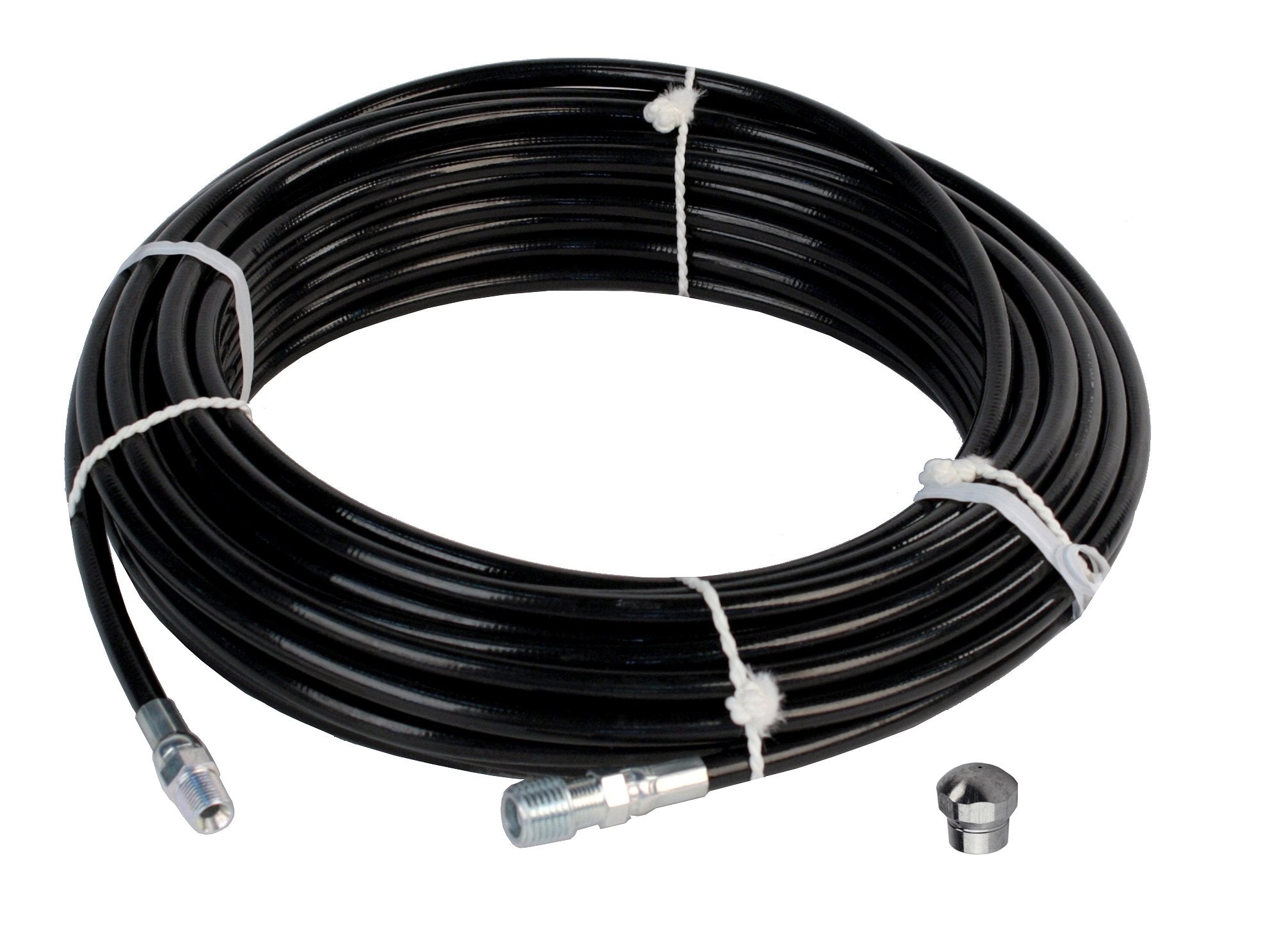 Schieffer 1/8In. X 100Ft. 4800 Psi Thermoplastic Sewer Jetter Hose & 6.0 Orifice Button Nose Nozzle