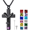 YOUFENG February Birthstones Urn Necklaces for Ashes Cross Cremation Pendant Urns for Human Ashes Memorial Keepsake Locket Jewel